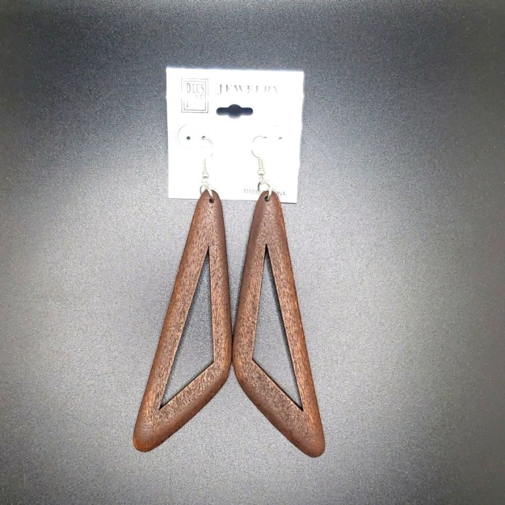 Brown wood long triangle hollow Earrings